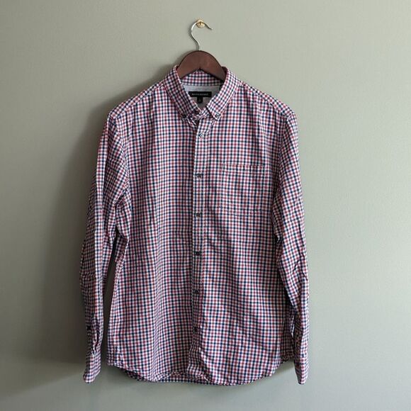 Banana Republic Size Large Check Shirt Red White Blue Heavyweight Mens LS Twill - Picture 1 of 3